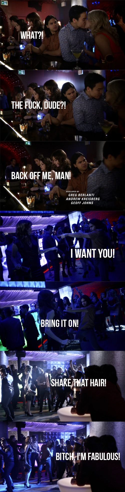 Can we take a moment to appreciate Cisco drunk at the club?! He was fabulous! I wanna hang out with him!
Unless he's not the real Cisco, but Jay Garrick... who knows!