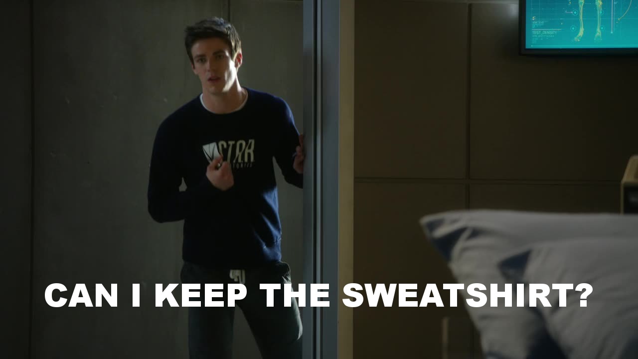 Grant Gustin tweeted yesterday, he really kept the sweatshirt, it's in his closet! hahaha