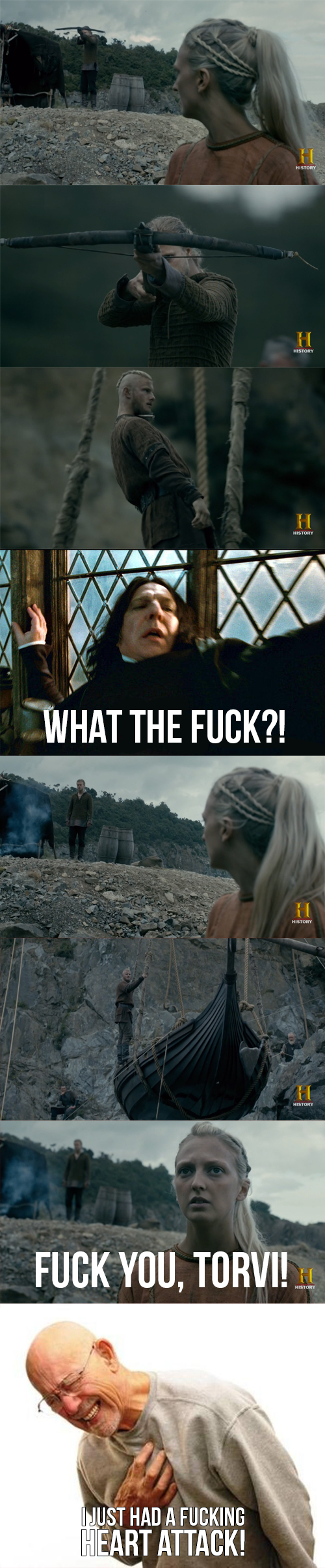 Seriously... I panicked! My heart just went crazy! I even started to think on how would Bjorn survive that shot...
GOD FUCKING DAMMIT!! That was cruel! Is Torvi using Ragnar's chinese drugs?! Fuck her!