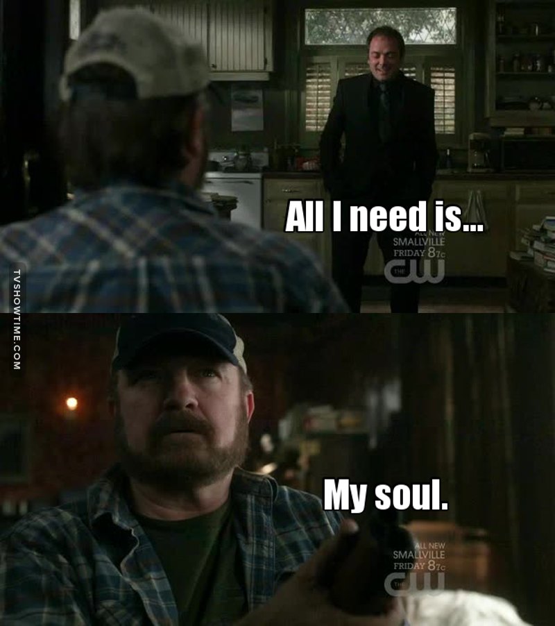I like you Crowley, but I don't trust you about Bobby's soul.. Sorry