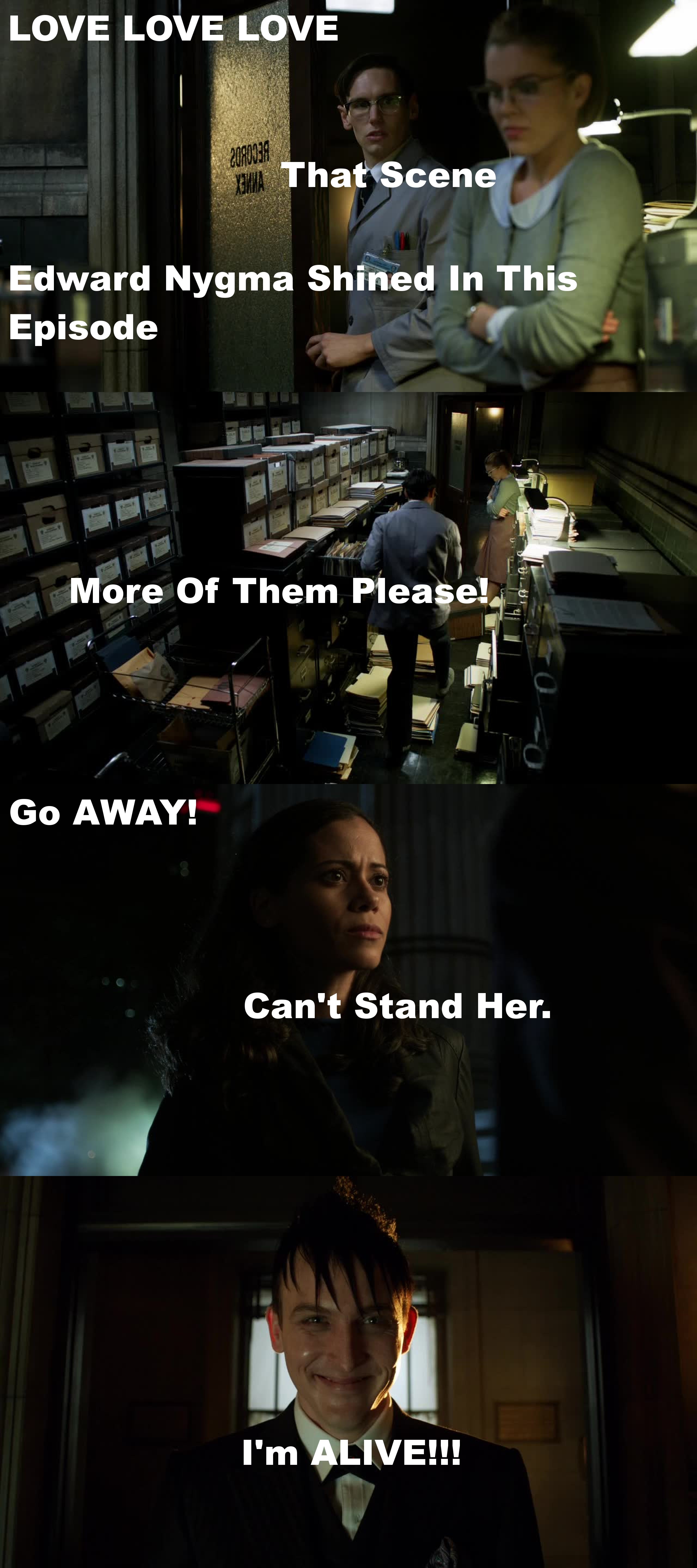 FINALLY!!! Nygma was on and not for 2 sec...next should be Selina.
PS: The Ending Was Pretty Awesome :)