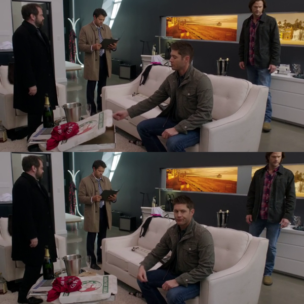 Am I the only one who noticed Dean checking out if there was a pizza left? And his disappointed face after is so hilarious