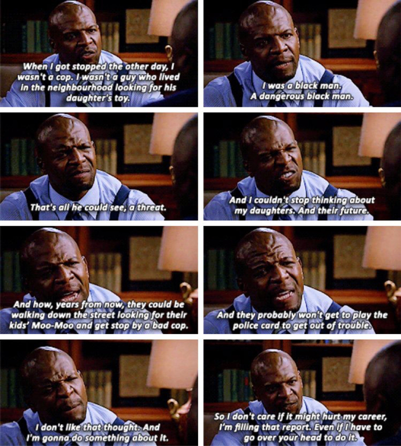 this episode was hands down one of their best. The fact that they tackled a serious topic with such respect and wonderful representation was incredible. I truly hope Brooklyn 99 gets the recognition it deserves 💓😭