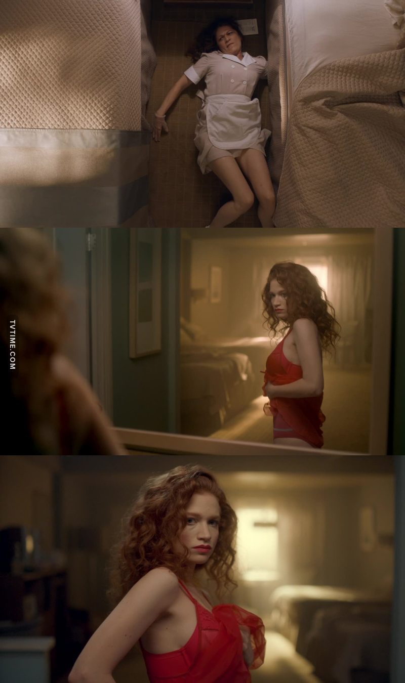 When they show her spilling the wine it was symbolism for her being pregnant then having an abortion .
