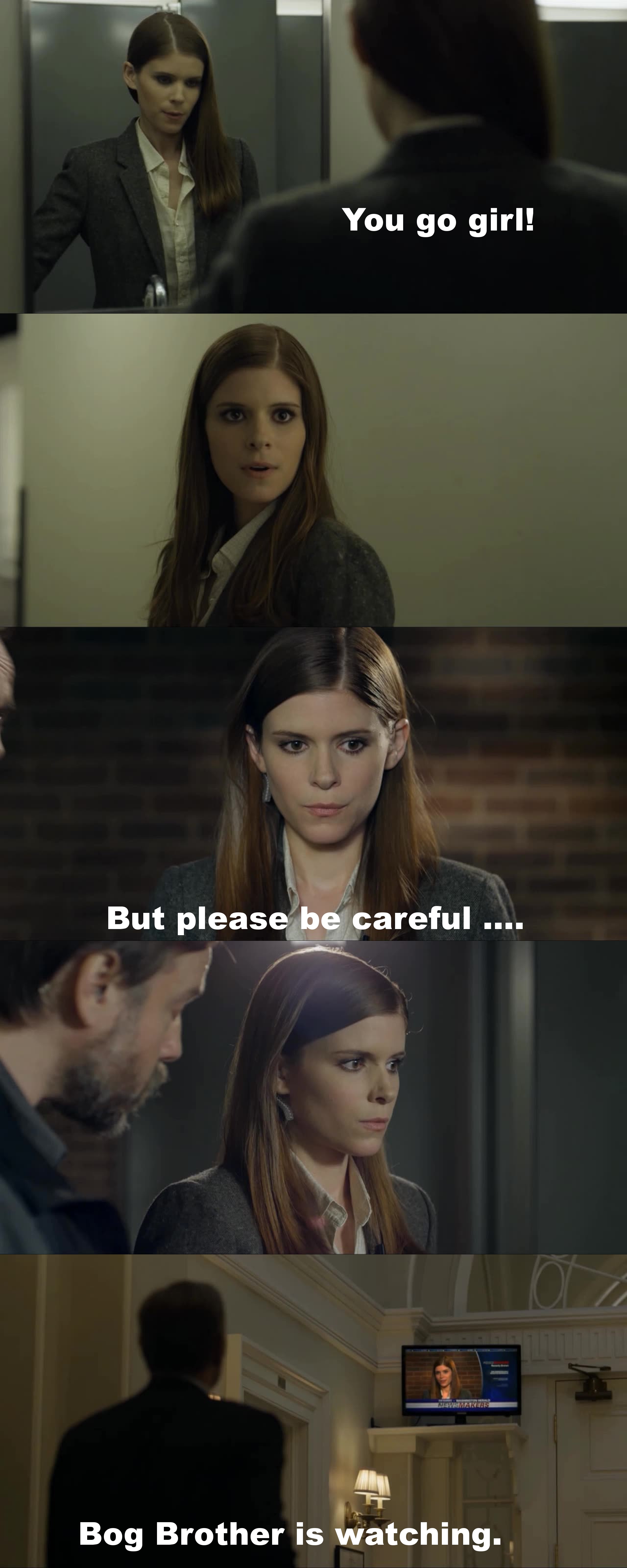 " - Your stories. Who are you fucking?"
" - Nobody.
" - Oh, come on. You're a metro scrub, and now look at you. You'd have to be fucking somebody important."
"- I'm just doing my job, Janine."
What is great with Zoe is that we saw from the beginning that she was ready for everything to be a reporter. She did everything to get the best scoop and now be -I think- a target. From everywhere: jealousy at work, (future) enemy of the government.
And what is cool too, is that NO Janine, she isn't screwing anyone to get her infos. She is just moving her ass (I know in which way I mean right xD) to get what she wants/needs.
Anyway, Team Zoe!!