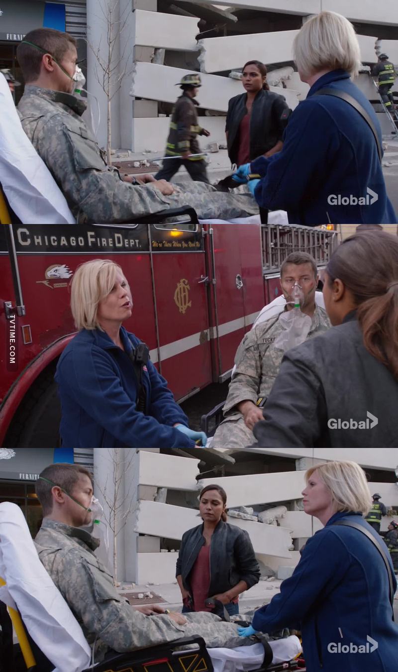 GUYS!! She is a real paramedic. That blonde lady is the one working on set as the paramedic advisor. She was also my mentor during my internship with CFD this summer! So happy to see here, this is so cool!! 😀🚑💪🏻