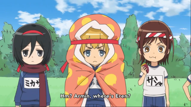Mikasa and her scarf.
Armin and his futon.
Sasha and food.
My favourite OTPs 😂...