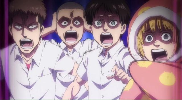 It's funny how they turn into their older selves -from SNK- when they are scared 😂...