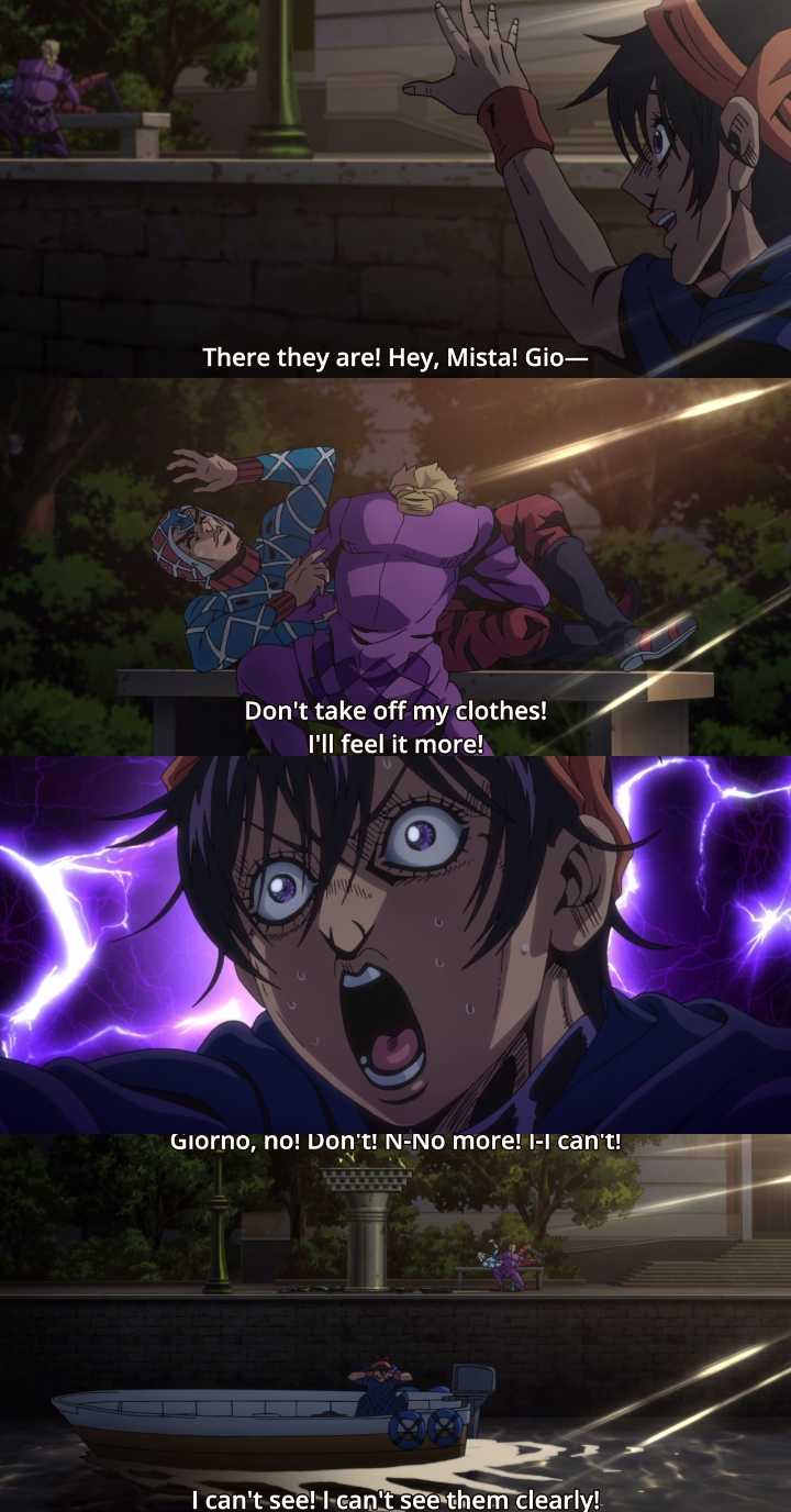 LMAOO let's spare a thought for the poor Narancia, he's the real victim in this episode.