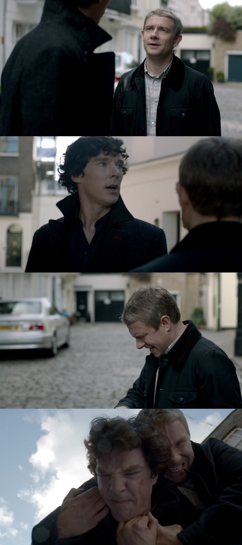 "Okay, I think we’ve done now, John."
"You want to remember, Sherlock, I was a soldier. I killed people."
"You were a doctor!"
"I had bad days!"