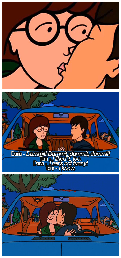 Few minutes before..
Daria - Did you want to talk about Jane Lane / Quinn Morgendorffer / Helen Morgendorffer
Tom - Nope.
Daria - Oh. Then... what?
Tom - About our situation.
Daria - I don't know what you mean. We have no situation. Leave me alone, I gotta go.
Tom - Wait. Why is everyone so mad at me?
Daria - Why? Why? Because I moved to this town and I knew immediately I'd be a total outcast. And in the one moment of good luck I've had in my entire life, I met another outcast who I could really be friends with and not have to feel completely alone. And then you came along and screwed the whole thing up!
Tom - All I did was meet a girl I thought was cool and I went out with her for a while. We started to get bored with each other. It happens all the time. It's nobody's fault.
Daria - Oh yeah? Would you still be bored with her if I weren't around?
Tom - Probably. And more to the point, she'd be bored with me. It's got nothing to do with you.
Daria - Good. Because I'm not interested in you, and I'd be stabbing my friend in the back if I even considered it.
Tom - Exactly. And what kind of a jerk would that make me?
Daria - Exactly.
Tom - All right then.
Daria - Okay.
Poor Jane :(